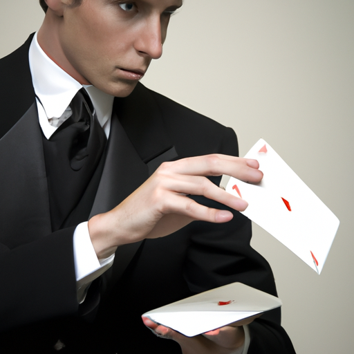 קוסם מבצע טריק קלפים עם הבעה ממוקדת