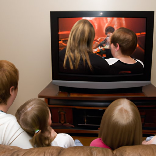 משפחה נהנית מהזמן שלה מול הטלוויזיה החדשה שהותקנה, ומתארת את חווית הצפייה המשופרת.